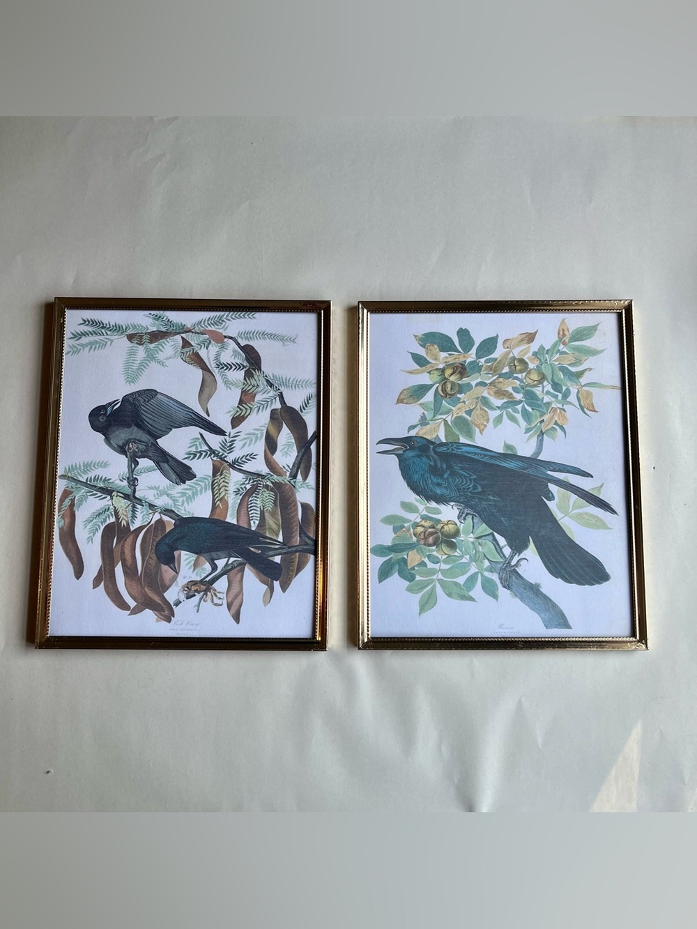Vintage Brass Picture Photo Frames w/ Fine Art Prints-Set of 2